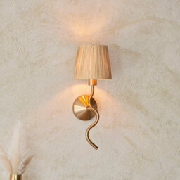 Loops Stylish 2 Pack Dimmable Wall Lights In Aged Brass With Raffia Shade - thumbnail 2
