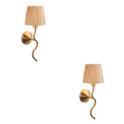 Loops Stylish 2 Pack Dimmable Wall Lights In Aged Brass With Raffia Shade - thumbnail 1