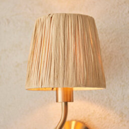 Loops Stylish 2 Pack Dimmable Wall Lights In Aged Brass With Raffia Shade - thumbnail 5