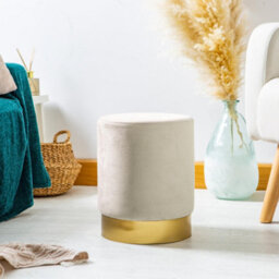 Harbour Housewares Cream Velvet Footstool - Round Ottoman H36 X D29Cm - Elegant Neutral Seating - thumbnail 6