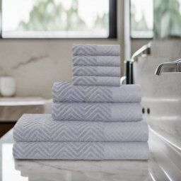 TheWhiteWater Limited 8 Pieces Towel Set With 4 Face Towel 2 Hand Towels And 2 Bath 100% Pure Natural Cotton Bale Set Of Towels - Silver (Zig Zag) - thumbnail 2