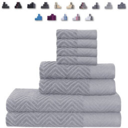 TheWhiteWater Limited 8 Pieces Towel Set With 4 Face Towel 2 Hand Towels And 2 Bath 100% Pure Natural Cotton Bale Set Of Towels - Silver (Zig Zag) - thumbnail 1