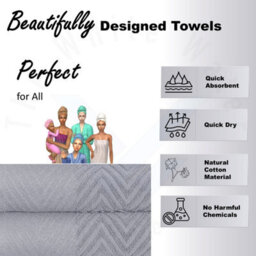TheWhiteWater Limited 8 Pieces Towel Set With 4 Face Towel 2 Hand Towels And 2 Bath 100% Pure Natural Cotton Bale Set Of Towels - Silver (Zig Zag) - thumbnail 4