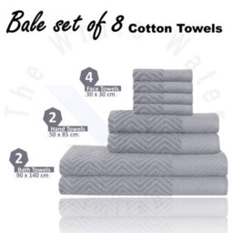 TheWhiteWater Limited 8 Pieces Towel Set With 4 Face Towel 2 Hand Towels And 2 Bath 100% Pure Natural Cotton Bale Set Of Towels - Silver (Zig Zag) - thumbnail 5