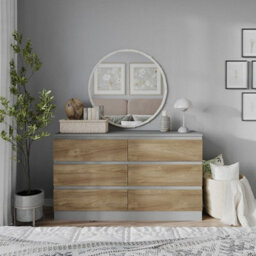 Urbn-Living Urbnliving 120Cm Width Grey Wooden Chest Of Oak 6 Drawers Bedroom Furniture Storage Bedside Table Modern Cabinet - thumbnail 4