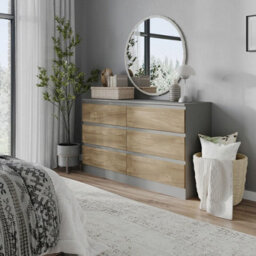 Urbn-Living Urbnliving 120Cm Width Grey Wooden Chest Of Oak 6 Drawers Bedroom Furniture Storage Bedside Table Modern Cabinet - thumbnail 2