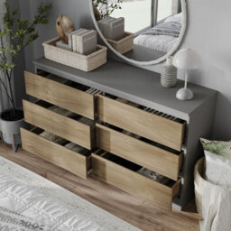 Urbn-Living Urbnliving 120Cm Width Grey Wooden Chest Of Oak 6 Drawers Bedroom Furniture Storage Bedside Table Modern Cabinet - thumbnail 3
