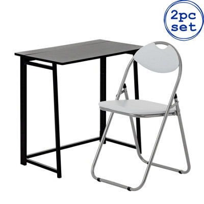 Harbour Housewares Deluxe Folding Wooden Desk & Chair Set - Black/white - Durable Compact Computer Office Study Desk & Chair Set - image 1