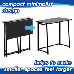 Harbour Housewares Deluxe Folding Wooden Desk & Chair Set - Black/white - Durable Compact Computer Office Study Desk & Chair Set - thumbnail 3