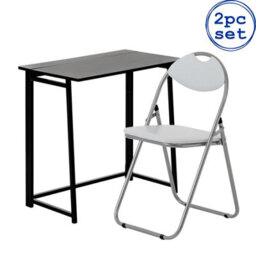 Harbour Housewares Deluxe Folding Wooden Desk & Chair Set - Black/white - Durable Compact Computer Office Study Desk & Chair Set - thumbnail 1