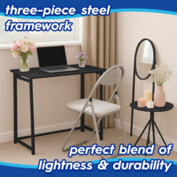 Harbour Housewares Deluxe Folding Wooden Desk & Chair Set - Black/white - Durable Compact Computer Office Study Desk & Chair Set - thumbnail 2