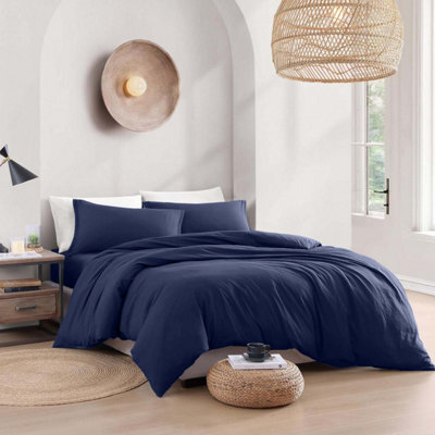 Bedlooms Navy Plain Dyed Duvet Cover Complete Bedding Set, Breathable & Anti-Allergic Microfiber, Single 135X200Cm - image 1
