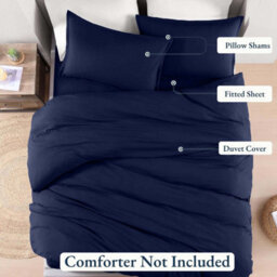 Bedlooms Navy Plain Dyed Duvet Cover Complete Bedding Set, Breathable & Anti-Allergic Microfiber, Single 135X200Cm - thumbnail 3
