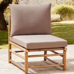 Beliani 1-Seat Taupe Outdoor Modular Chair With Removable Polyester Cushions, Bamboo Frame - thumbnail 1