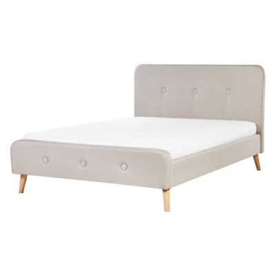 Beliani Bed Fabric Rennes 140 X 200 Cm (Eu Double) Light Beige - image 1