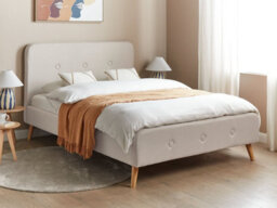 Beliani Bed Fabric Rennes 140 X 200 Cm (Eu Double) Light Beige - thumbnail 2