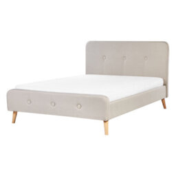 Beliani Bed Fabric Rennes 140 X 200 Cm (Eu Double) Light Beige - thumbnail 1