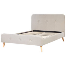 Beliani Bed Fabric Rennes 140 X 200 Cm (Eu Double) Light Beige - thumbnail 5