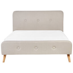 Beliani Bed Fabric Rennes 140 X 200 Cm (Eu Double) Light Beige - thumbnail 4