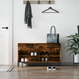 Berkfield Shoe Bench Smoked Oak 102X35X55 Cm Engineered Wood - thumbnail 1