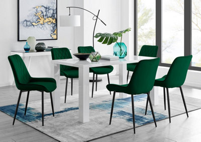 Furniturebox Uk Pivero 6 White Dining Table And 6 Green Pesaro Black Leg Chairs - image 1