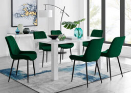 Furniturebox Uk Pivero 6 White Dining Table And 6 Green Pesaro Black Leg Chairs - thumbnail 1