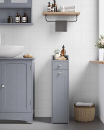 Songmics Small Bathroom Cabinet, Slim Bathroom Storage Unit, Organiser, Freestanding Storage Cabinet With Drawers, Dove Grey - thumbnail 7