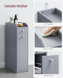 Songmics Small Bathroom Cabinet, Slim Bathroom Storage Unit, Organiser, Freestanding Storage Cabinet With Drawers, Dove Grey - thumbnail 6