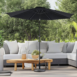 Sundaze 2.7M Black Round Garden Parasol Umbrella Patio Sun Shade Canopy Crank Tilt With Base - thumbnail 1