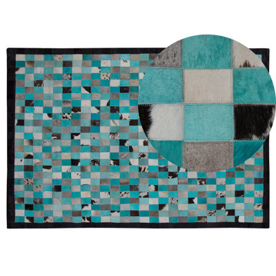 Beliani Rug Nikfer Blue 140 X 200 Cm Leather - image 1