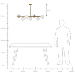 Wyld and Coco Glamour Style Gold Metal Ceiling Lamp With 7 Opaque Glass Globes, W109 X D14 X H122 Cm, Warm White. - thumbnail 8