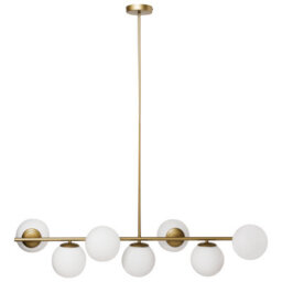 Wyld and Coco Glamour Style Gold Metal Ceiling Lamp With 7 Opaque Glass Globes, W109 X D14 X H122 Cm, Warm White. - thumbnail 1