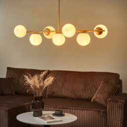 Wyld and Coco Glamour Style Gold Metal Ceiling Lamp With 7 Opaque Glass Globes, W109 X D14 X H122 Cm, Warm White. - thumbnail 2