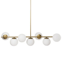 Wyld and Coco Glamour Style Gold Metal Ceiling Lamp With 7 Opaque Glass Globes, W109 X D14 X H122 Cm, Warm White. - thumbnail 3