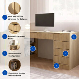 Tireno Corner Desk Cremona Oak Fluted Fronts Modern Home Office Desk For Study And Teen Room Functional Storage Space - thumbnail 5