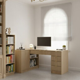 Tireno Corner Desk Cremona Oak Fluted Fronts Modern Home Office Desk For Study And Teen Room Functional Storage Space