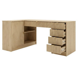 Tireno Corner Desk Cremona Oak Fluted Fronts Modern Home Office Desk For Study And Teen Room Functional Storage Space - thumbnail 2