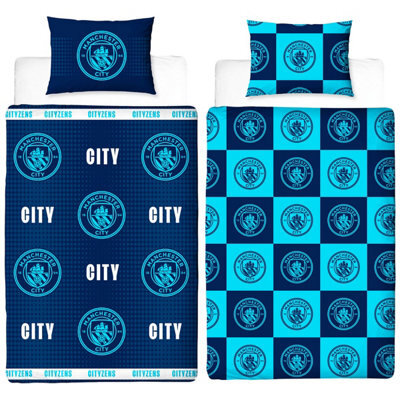 Manchester City Fc Crest Reversible Duvet Set Navy Blue/blue (Single) - image 1