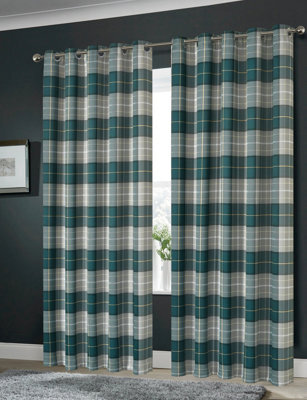 Printed Check Curtains In Emerald Green, 167Cm X 137Cm