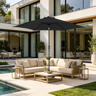 VRUC Outdoor Patio Garden Parasol Sun Shade Umbrella With Crank Handle & Tilt 2.5M Black - image 1