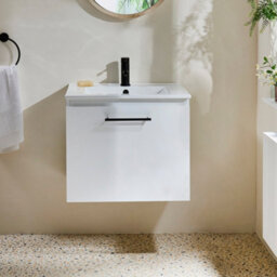 Homestylestore 600mm White Wall Hung Bathroom Vanity Unit And Black T Bar Handle - thumbnail 2