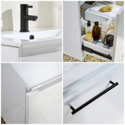 Homestylestore 600mm White Wall Hung Bathroom Vanity Unit And Black T Bar Handle - thumbnail 4