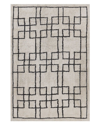 Beliani Beige Cotton Area Rug 140 X 200 Cm - Tufted Geometric Design - image 1