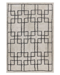 Beliani Beige Cotton Area Rug 140 X 200 Cm - Tufted Geometric Design - thumbnail 1