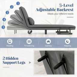 3 In 1 Grey Convertible Sofa Bed Sleeper Chair W/lumbar Pillow Dark - thumbnail 5