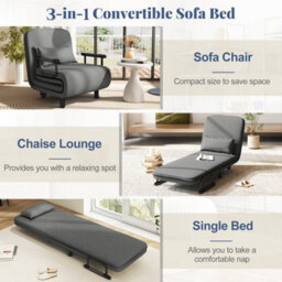 3 In 1 Grey Convertible Sofa Bed Sleeper Chair W/lumbar Pillow Dark - thumbnail 6
