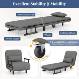 3 In 1 Grey Convertible Sofa Bed Sleeper Chair W/lumbar Pillow Dark - thumbnail 3