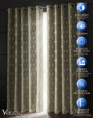 Velosso Blackout Geometric Ring Top Curtains - High-Quality Weave, Fade Resistant And Machine Washable Curtains - Cream