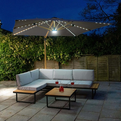 Jack Stonehouse Athena Roma Square Parasol Wooden Umbrella With Led Lights Grey - image 1