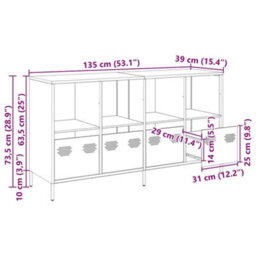 Vidaxl Sideboard Black 135X39X73.5 Cm Cold-Rolled Steel - thumbnail 3
